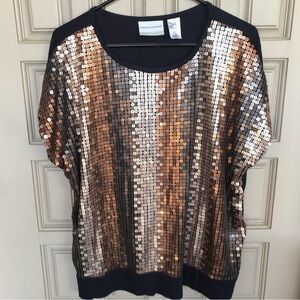 Vintage Alfred Dunner Petite SzL Sequined Tee Short Sleeve Copper Color
